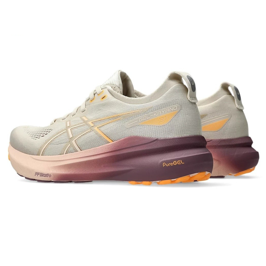 Gel-Kayano 31 Bege com Laranja e Vermelho