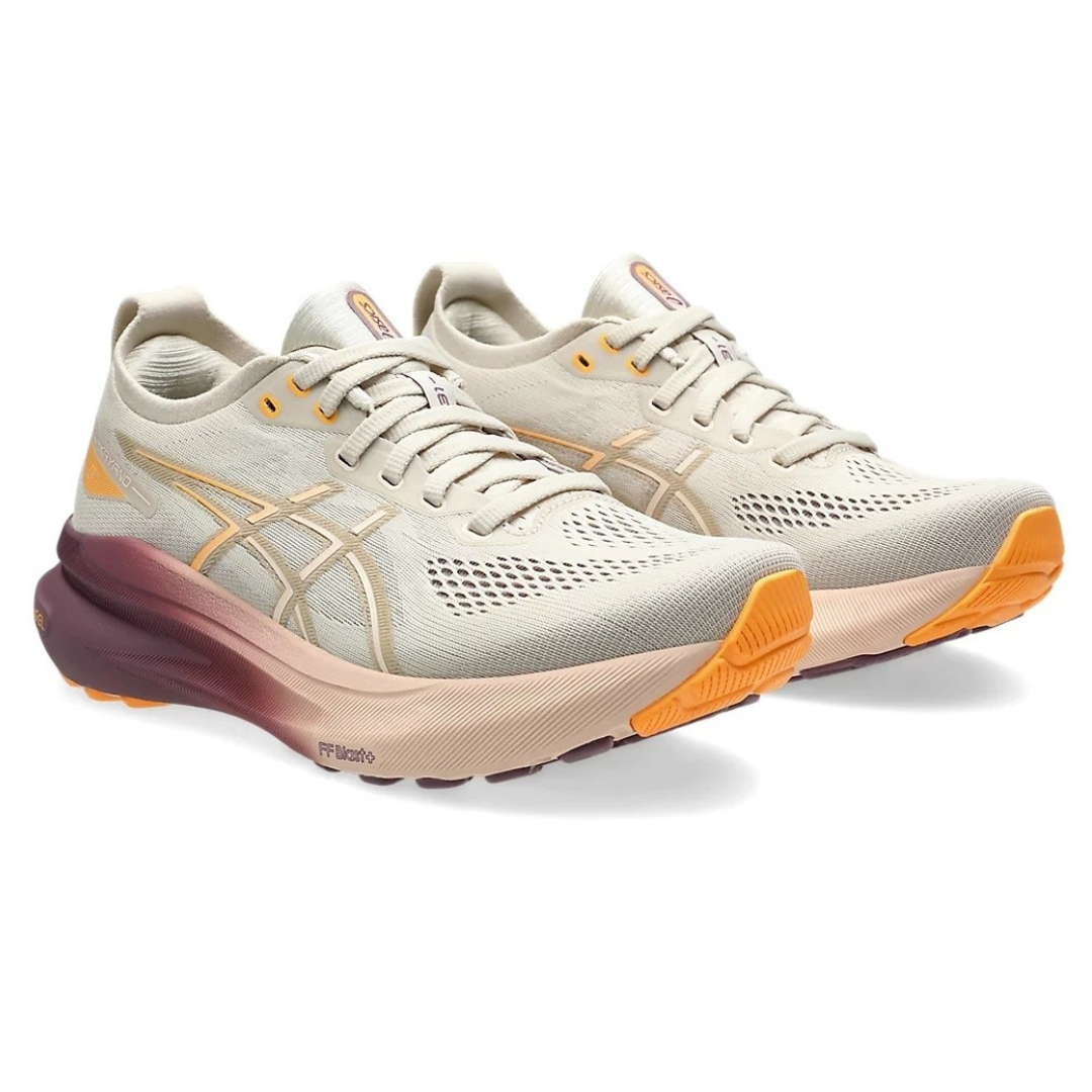 Gel-Kayano 31 Bege com Laranja e Vermelho