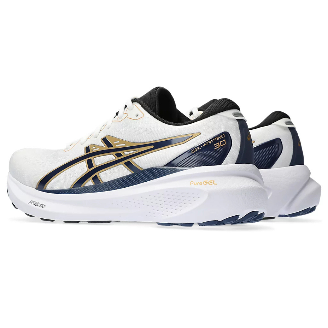 Gel-Kayano 30 - Branco com Azul Marinho e Dourado