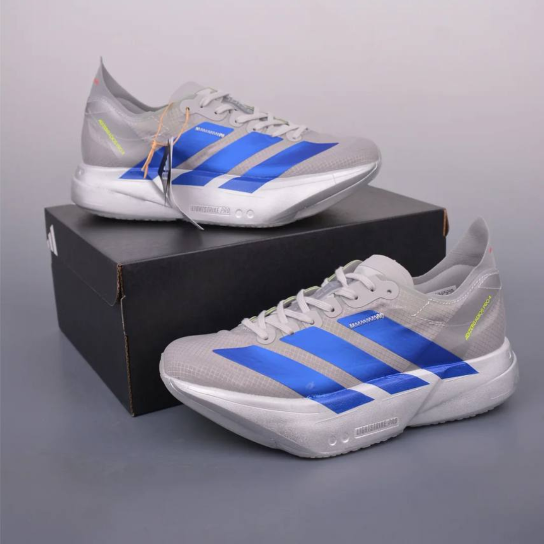 Adizero Adios Pro 4 Cinza Metálico/Azul
