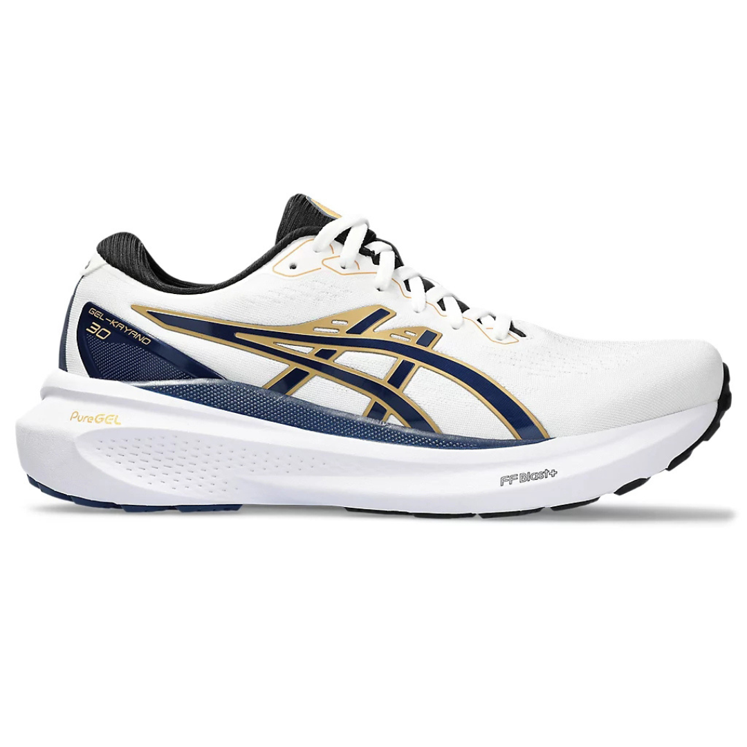 Gel-Kayano 30 - Branco com Azul Marinho e Dourado
